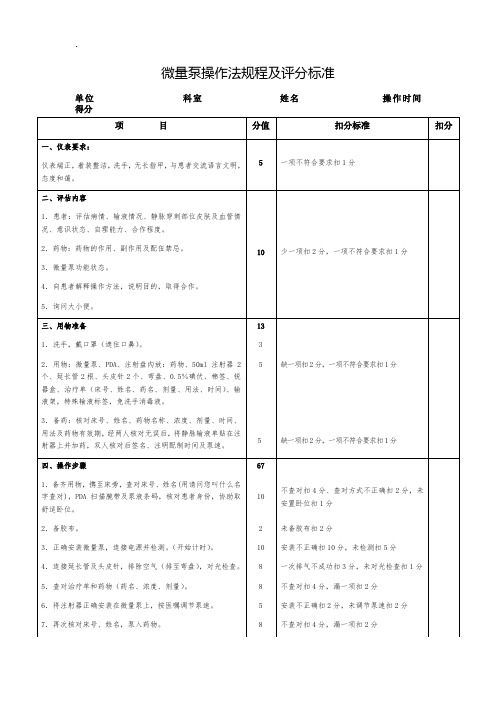 微量泵操作法规程及评分标准