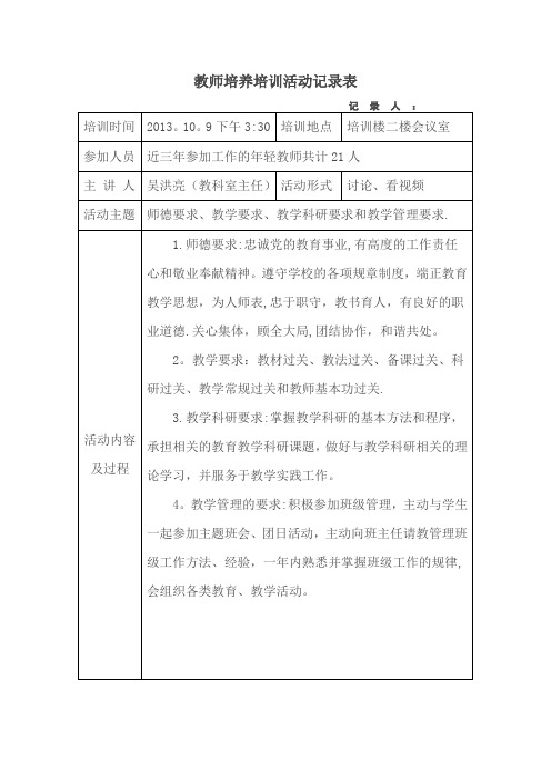 教师培养培训活动记录表