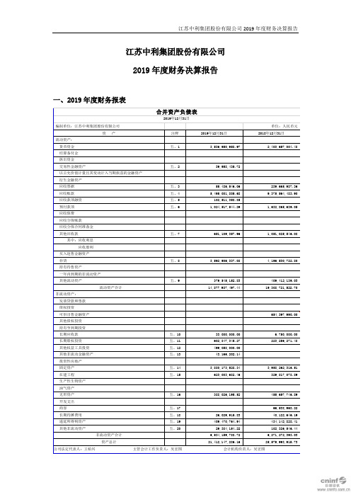 中利集团：2019年度财务决算报告