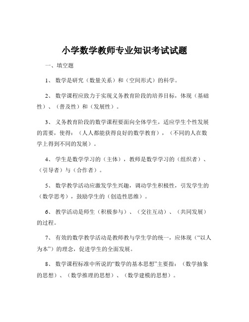 小学数学教师专业知识考试试题