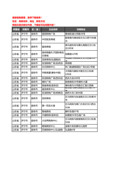 新版山东省济宁市曲阜市商场企业公司商家户名录单联系方式地址大全20家