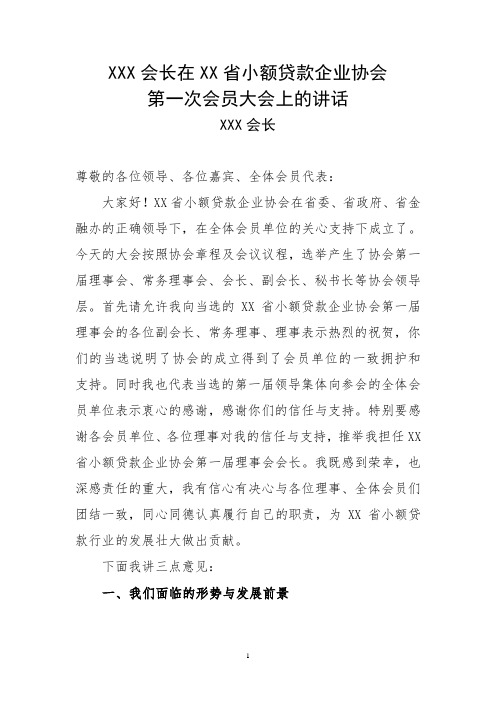 小额贷款企业协会会员大会会长讲话