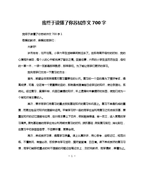 我终于读懂了你苏轼作文700字