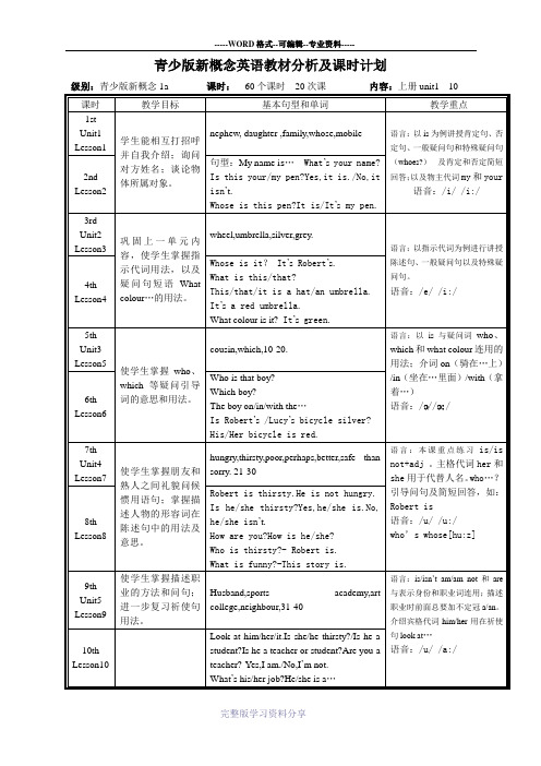 青少版新概念英语教学计划