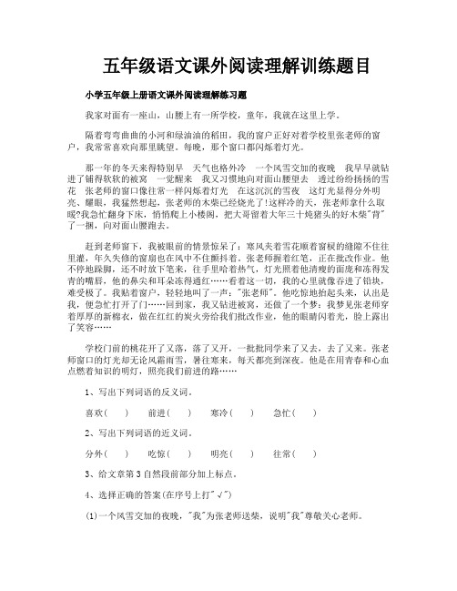 五年级语文课外阅读理解训练题目