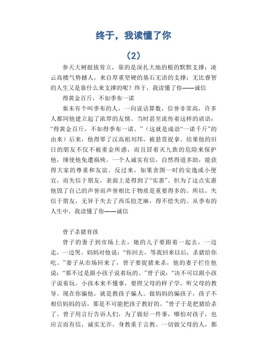 高中生满分作文精选：终于,我读懂了你 (2)