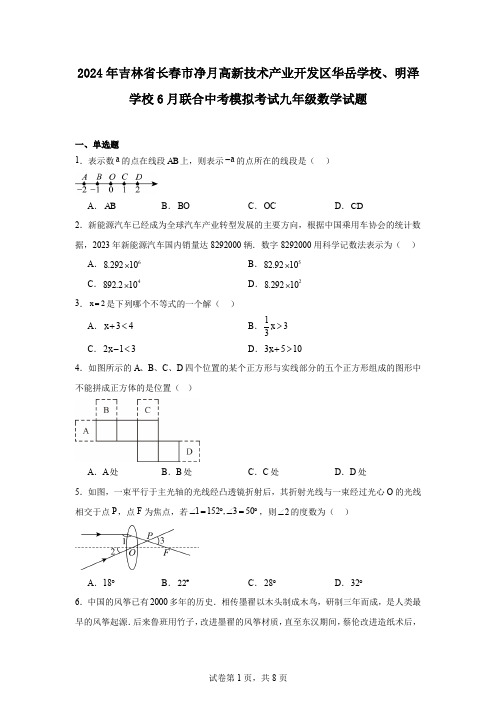 2024年吉林省长春市净月高新技术产业开发区华岳学校、明泽学校6月联合中考模拟考试九年级数学试题