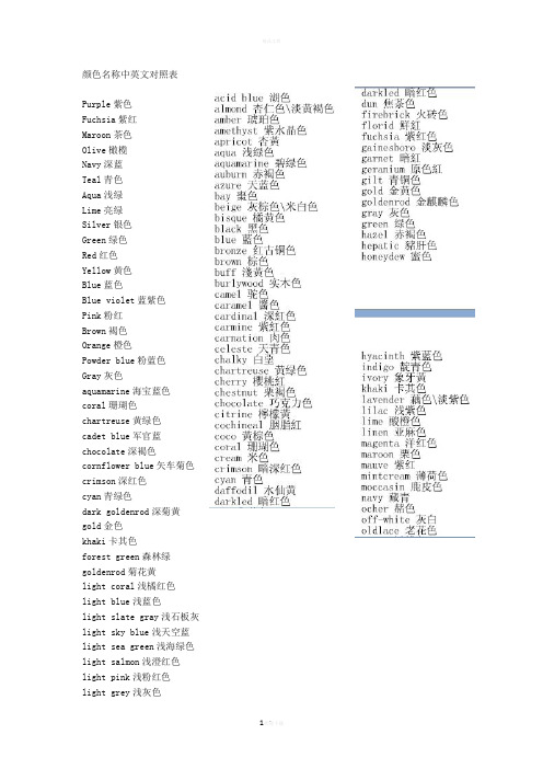 颜色名称中英文对照表