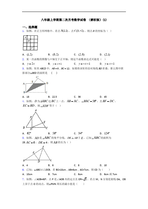 八年级上学期第二次月考数学试卷 (解析版)(1)