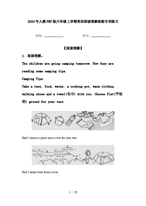 2024年人教PEP版六年级上学期英语阅读理解家庭专项练习