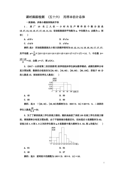 2018届高考数学(文)总复习跟踪检测(五十六)用样本估计总体含解析