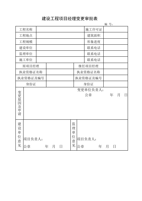 建设工程项目经理变更申请表