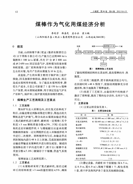 煤棒作为气化用煤经济分析