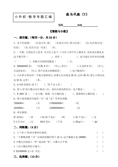 小升初数学知识点专项训练 数与代数(含答案)