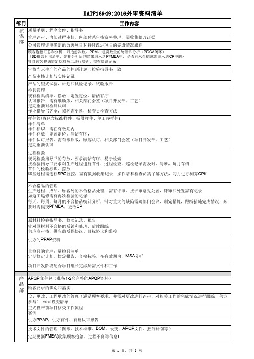 新版16949外审准备资料清单