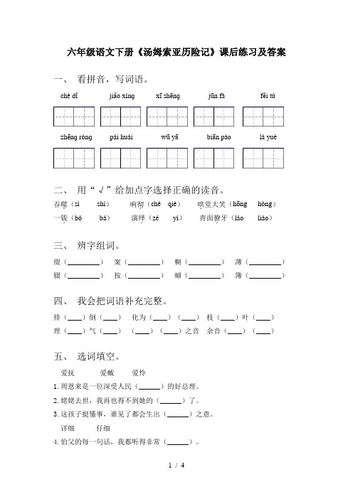 六年级语文下册《汤姆索亚历险记》课后练习及答案