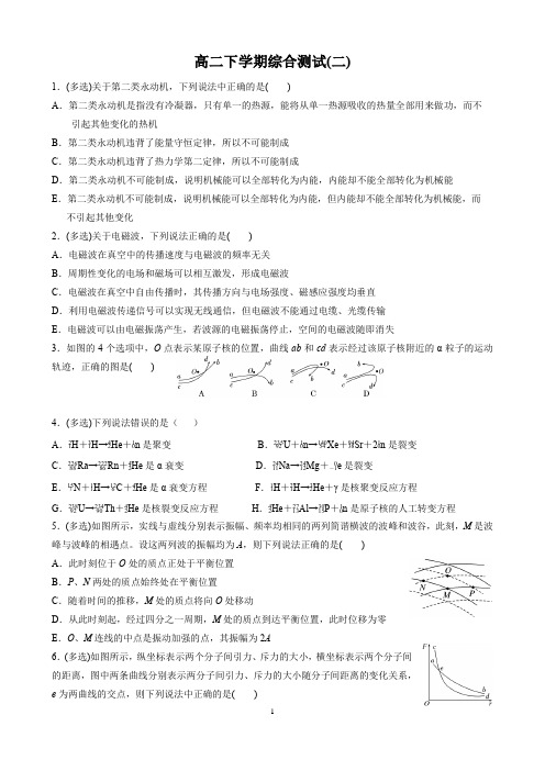 高二下学期热学、振动与波、光学、近代物理综合测试(二)