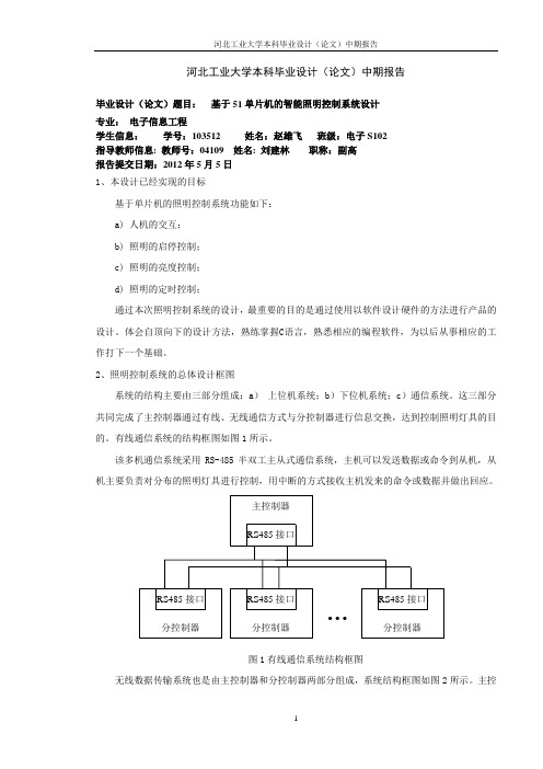 基于51单片机的智能照明控制系统设计中期报告