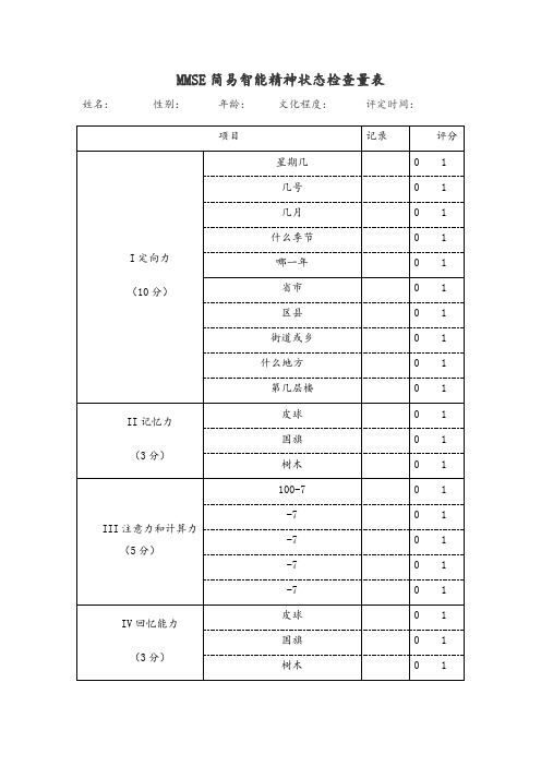 MMSE简易智能精神状态检查量表