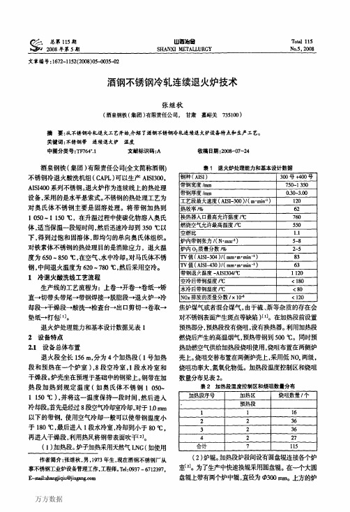 酒钢不锈钢冷轧连续退火炉技术