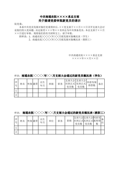 关于提请党委审批新党员的请示