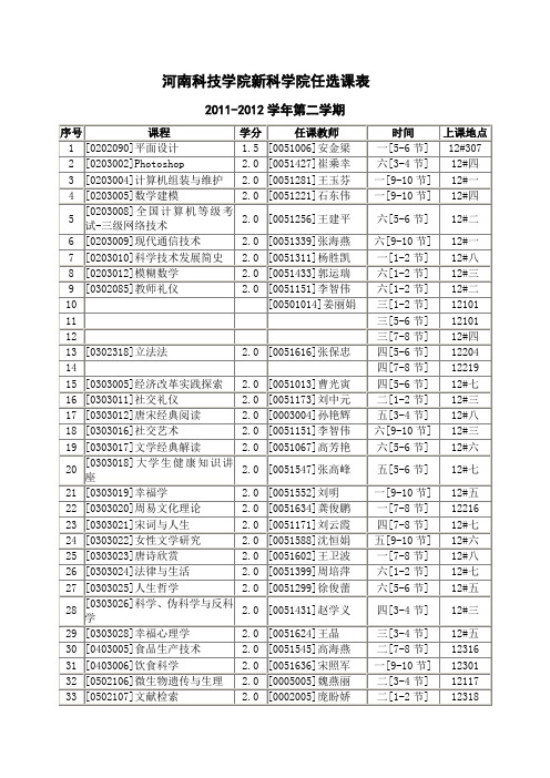 选修课课表