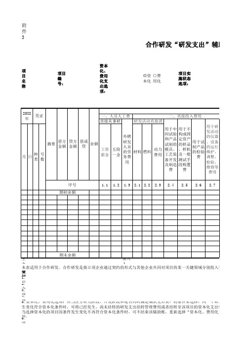 合作研发“研发支出”辅助账