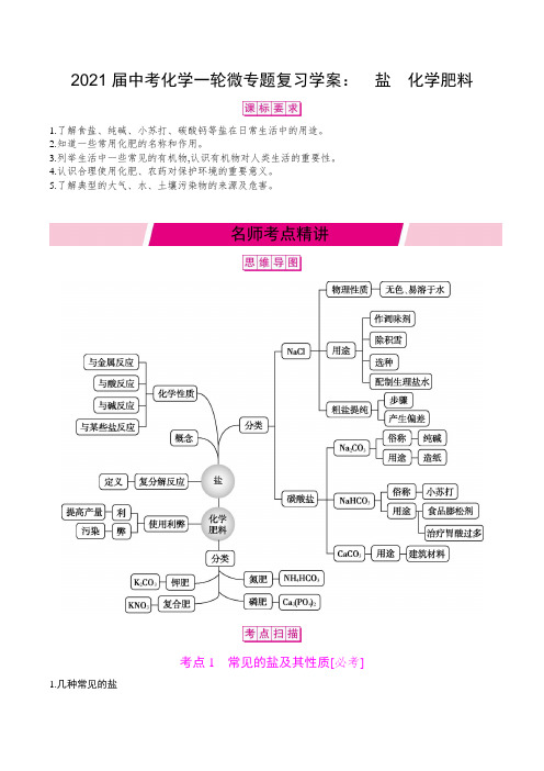 2021届中考化学一轮微专题复习学案： 盐 化学肥料