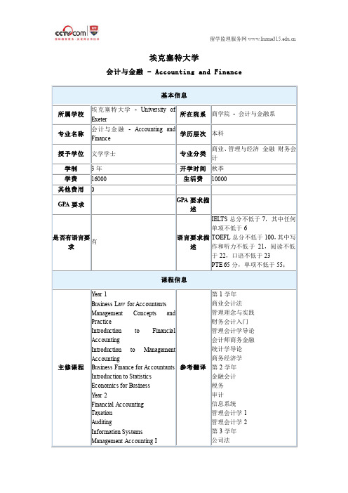 埃克赛特大学会计与金融本科专业