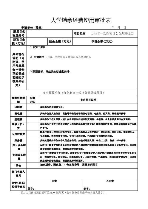 大学结余经费使用审批表