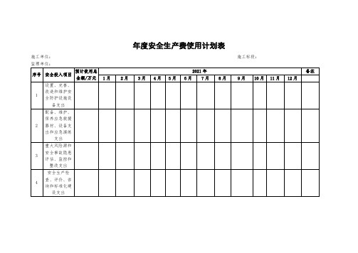 年度安全生产费使用计划表