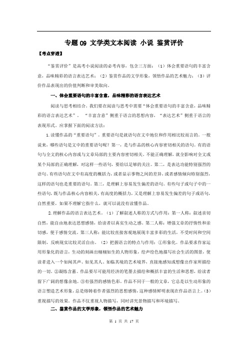 语文一轮复习考点穿透专题09文学类文本阅读小说鉴赏评价