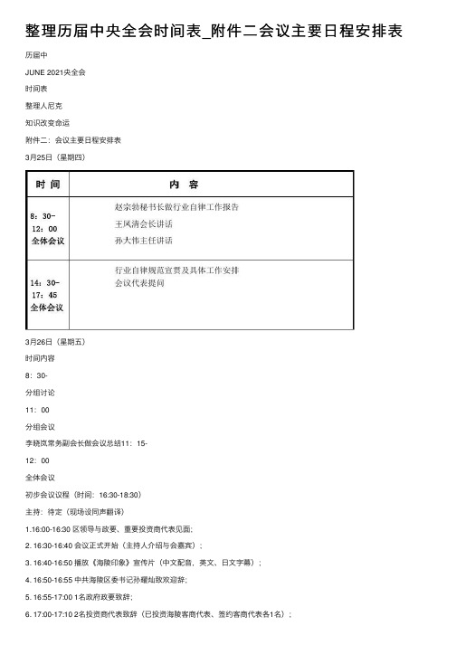 整理历届中央全会时间表_附件二会议主要日程安排表