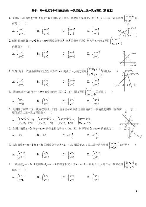 数学中考一轮复习专项突破训练：一次函数与二元一次方程组(含答案)