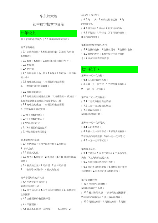 (完整)初中数学目录--华东师大版