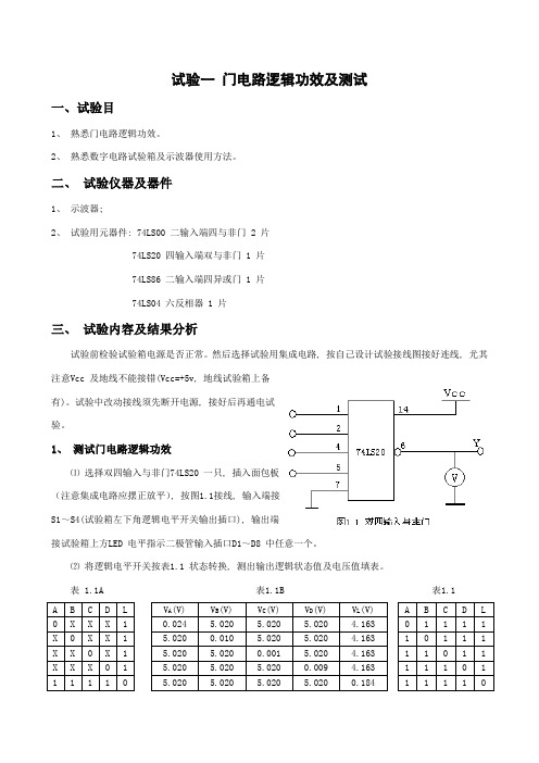 2021年门电路逻辑功能及测试实验报告有数据