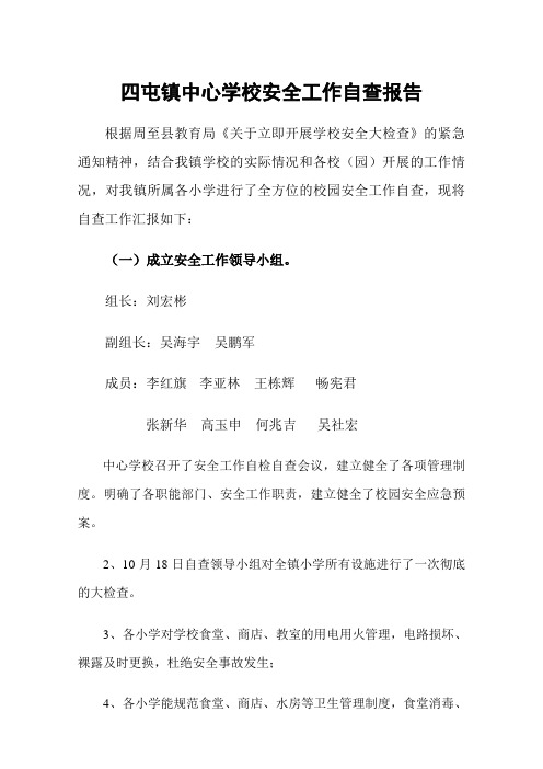 中心学校校园安全工作自查报告