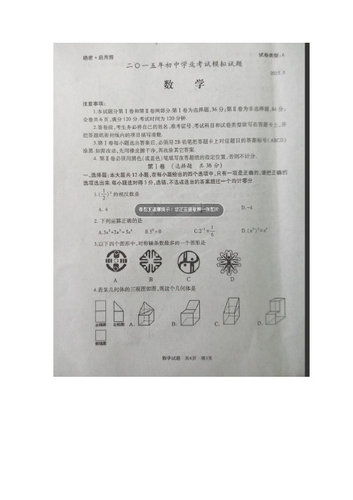 山东省滕州市2015届九年级下学期学业考试模拟数学试题(扫描版)