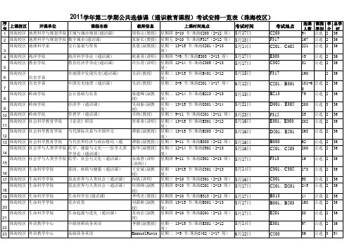 中山大学2011学年第二学期公共选修课(通识教育课程)考试安排一览表(珠海校区)