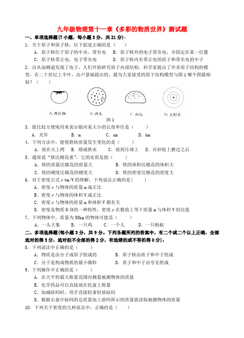 九年级物理 第11章《多彩的物质世界》综合练习 人教新课标版