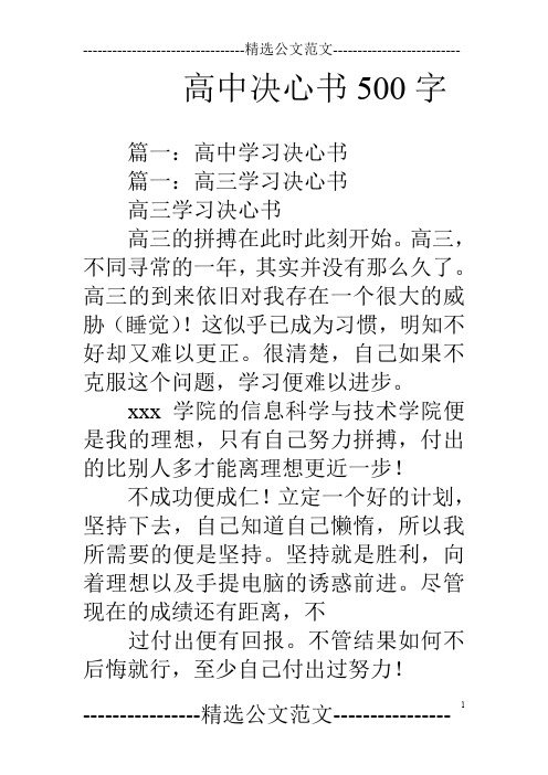 高中决心书500字