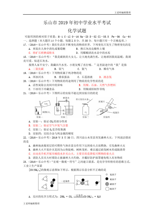 中考化学 2019年四川省乐山市中考化学真题(word版,含答案)