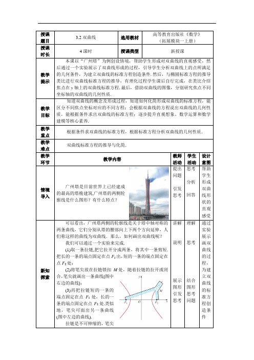 中职教育数学《双曲线》教案