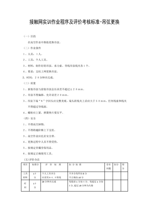 接触网实训作业程序及评价考核标准-吊弦更换