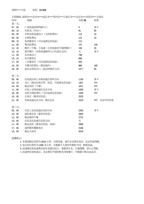 深圳至大连自驾线路