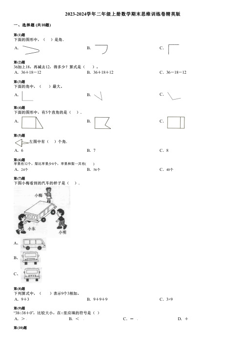 2023-2024学年二年级上册数学期末思维训练卷精英版