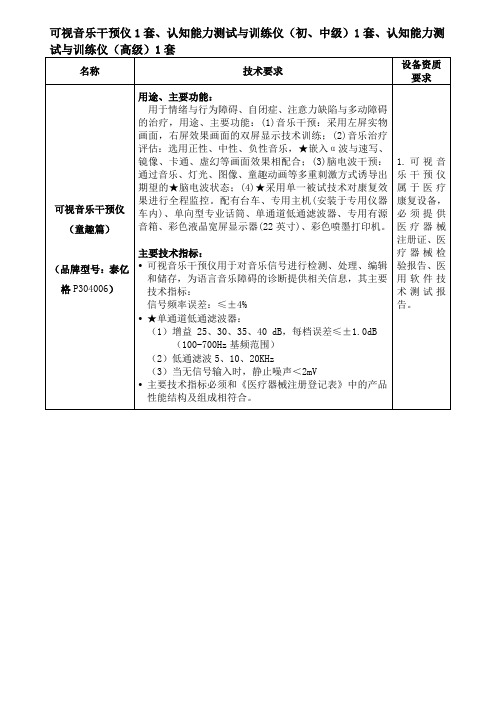 可视音乐干预仪1套、认知能力测试与训练仪(初、中级)1套