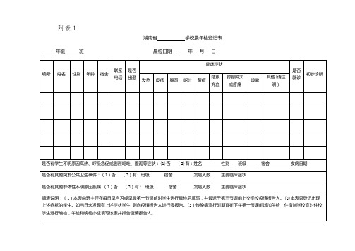 学校晨午检及因病缺课相关登记表格