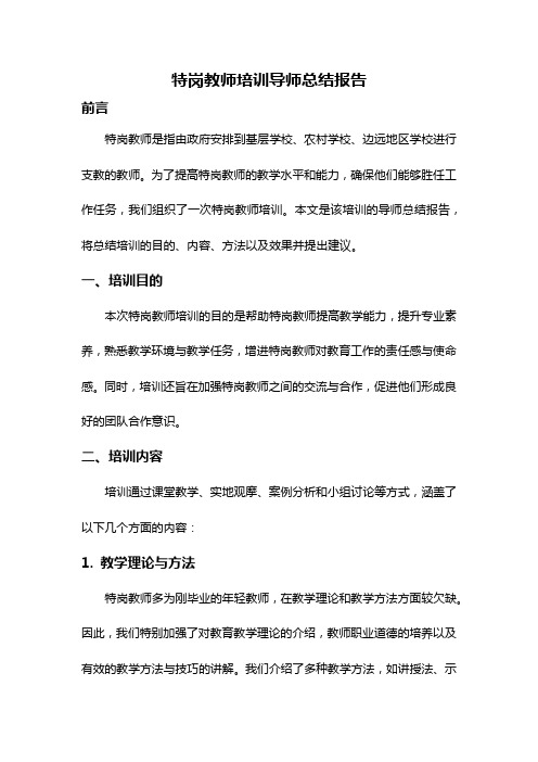 特岗教师培训导师总结报告