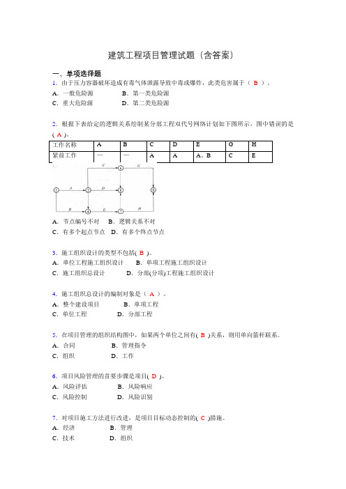 建筑项目管理考试试题(刷题精选)含答案iu